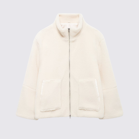 Dame teddyjakke med lynlås – Med lommer – Klassisk snit