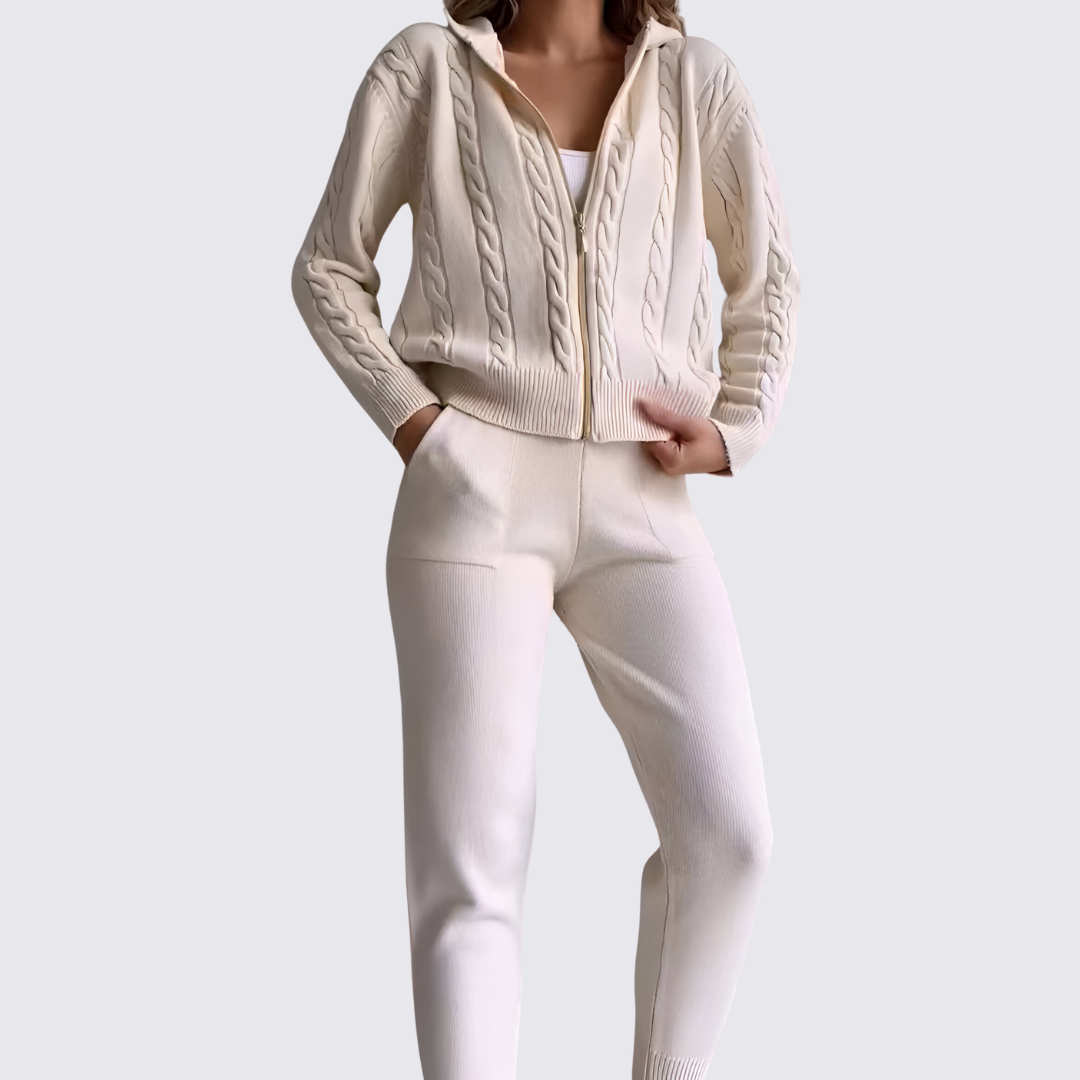 Dame sæt med hættejakke og leggings – lynlås sæt – lange ærmer