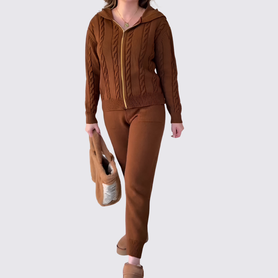 Dame sæt med hættejakke og leggings – lynlås sæt – lange ærmer