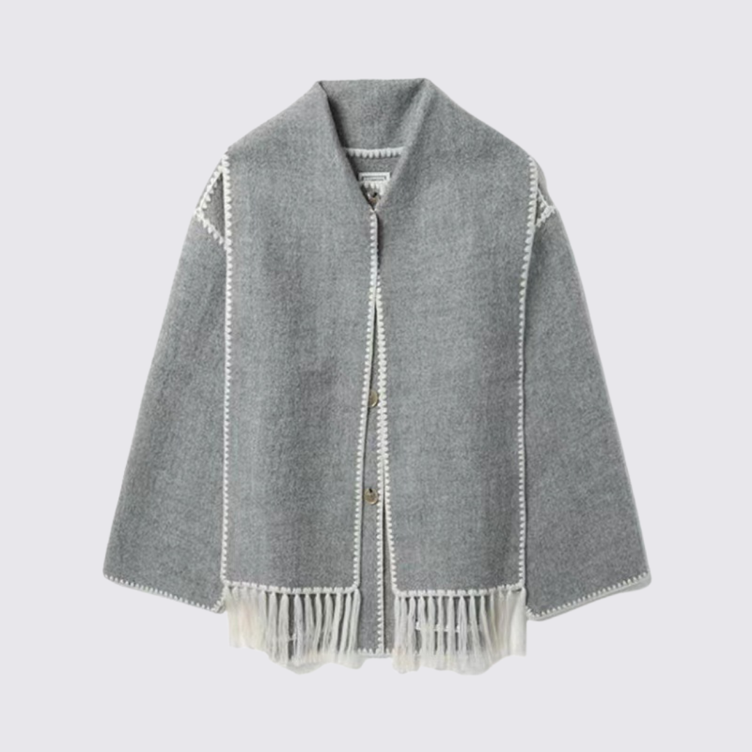 Damefrakke – Med knaplukning – Med frynsedetalje