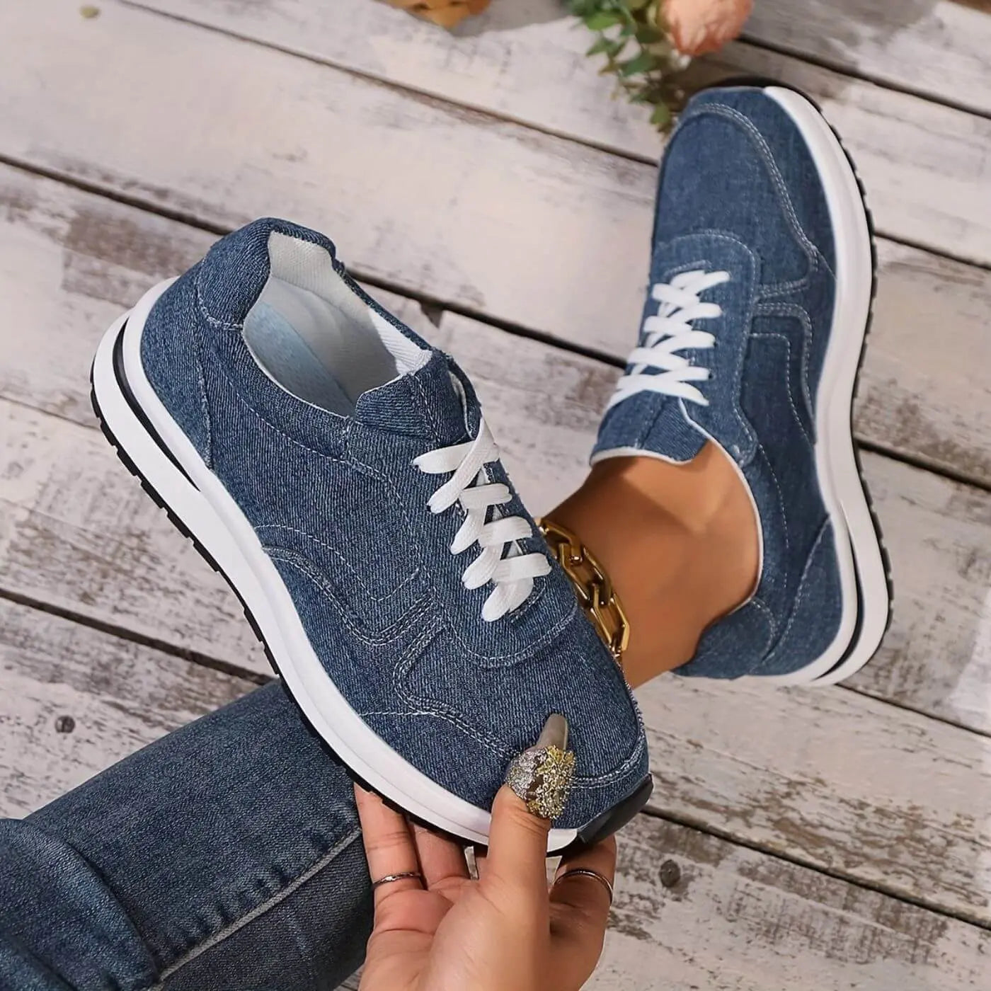 Stiliga Denim Sneakers för Kvinnor | Lätta och Bekväma