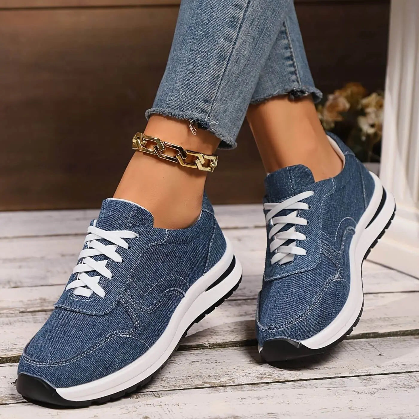 Stiliga Denim Sneakers för Kvinnor | Lätta och Bekväma