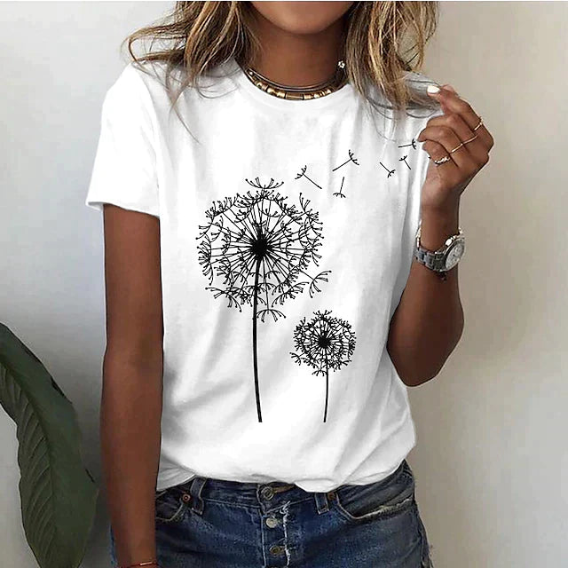 Luftig T-shirt för Kvinna | Konstnärlig Dandelion-Design