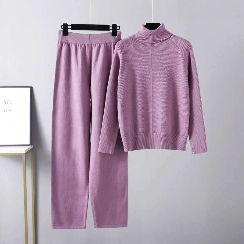 Elegant stickat set med tröja och byxor – Lyxig komfort