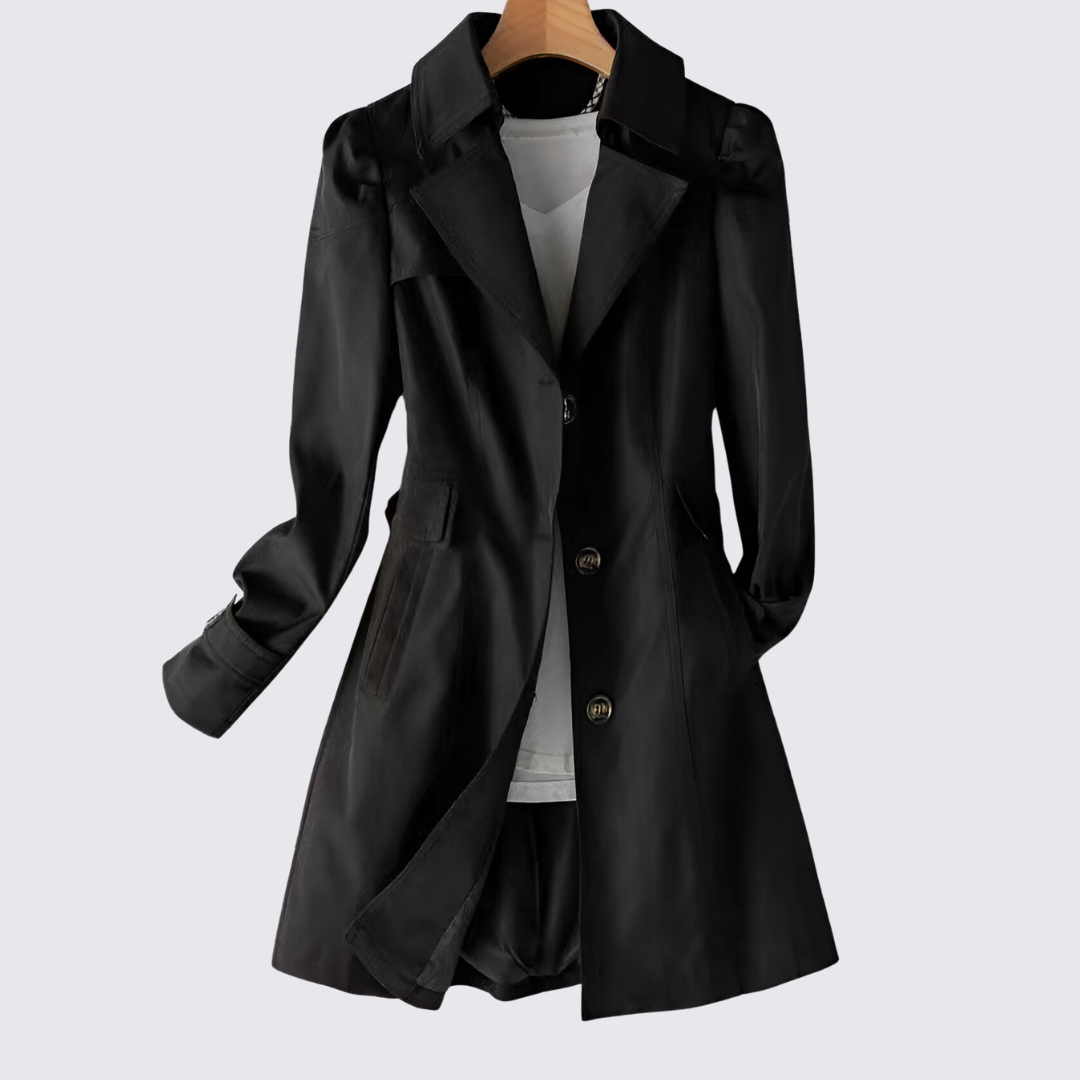 Dame Langærmet Frakk med Knapliste – Med Lommer – Elegant Snit