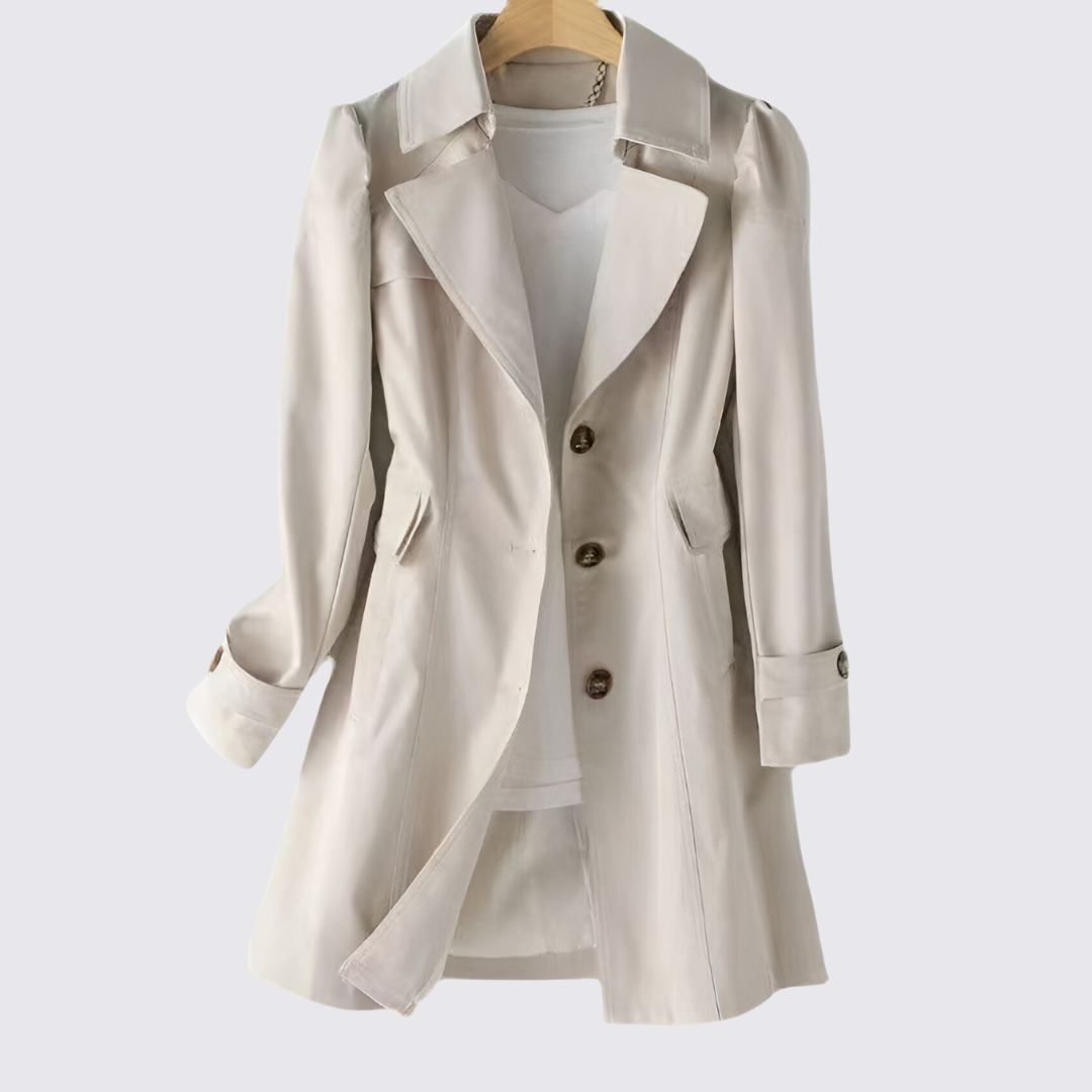 Dame Langærmet Frakk med Knapliste – Med Lommer – Elegant Snit