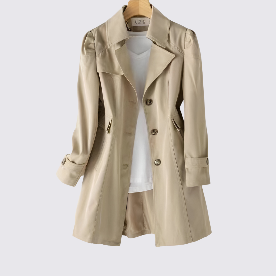 Dame Langærmet Frakk med Knapliste – Med Lommer – Elegant Snit