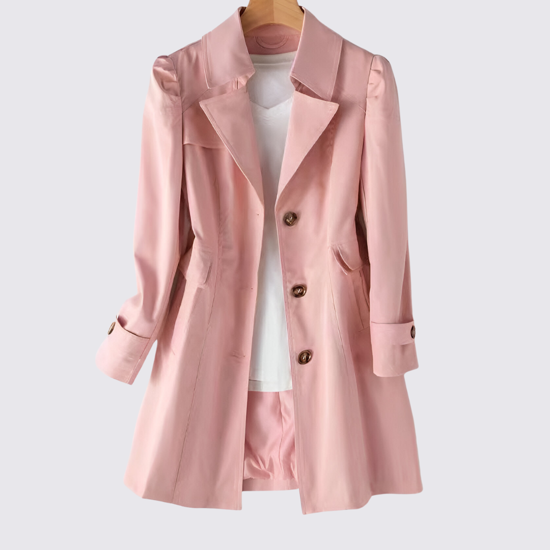 Dame Langærmet Frakk med Knapliste – Med Lommer – Elegant Snit