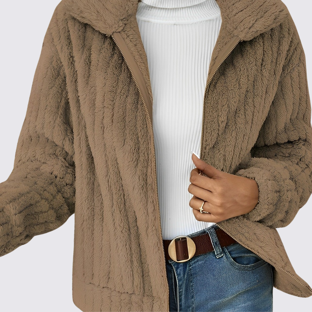 Dame Teddy Jakke med lynlås – Lange ærmer – Blød pasform