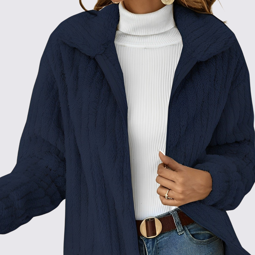 Dame Teddy Jakke med lynlås – Lange ærmer – Blød pasform