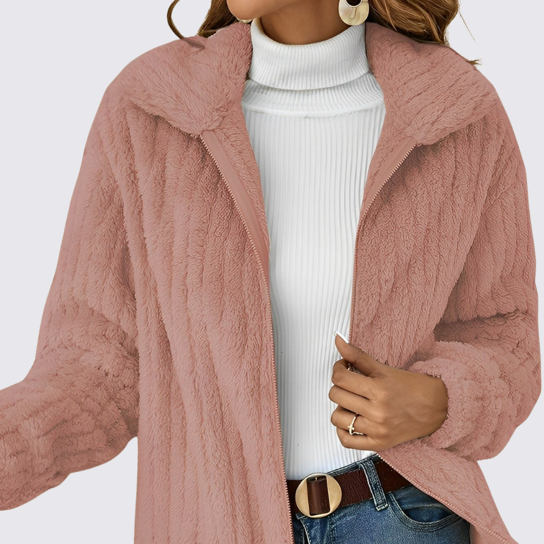 Dame Teddy Jakke med lynlås – Lange ærmer – Blød pasform