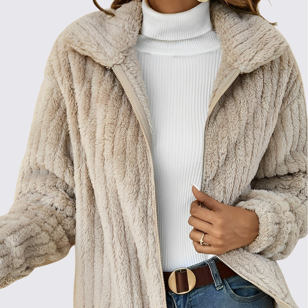 Dame Teddy Jakke med lynlås – Lange ærmer – Blød pasform