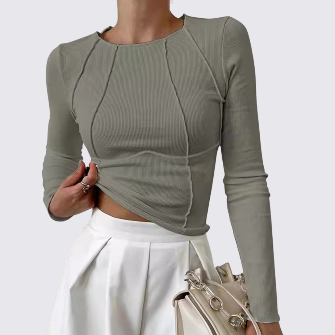 Dame Langærmet Overdel – Rund Hals – Ribbebånd