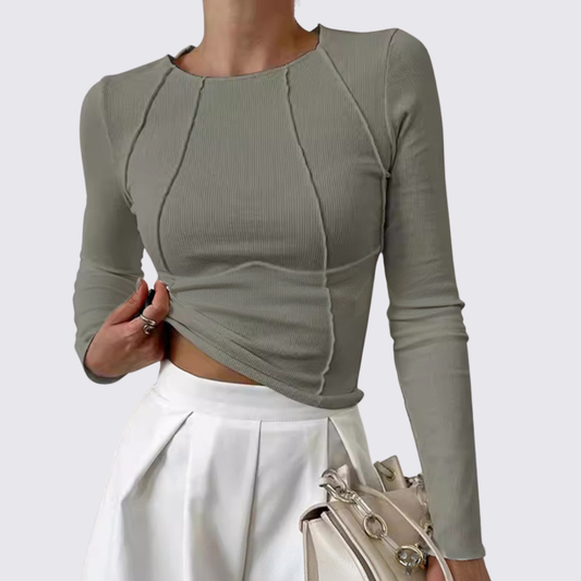 Dame Langærmet Overdel – Rund Hals – Ribbebånd