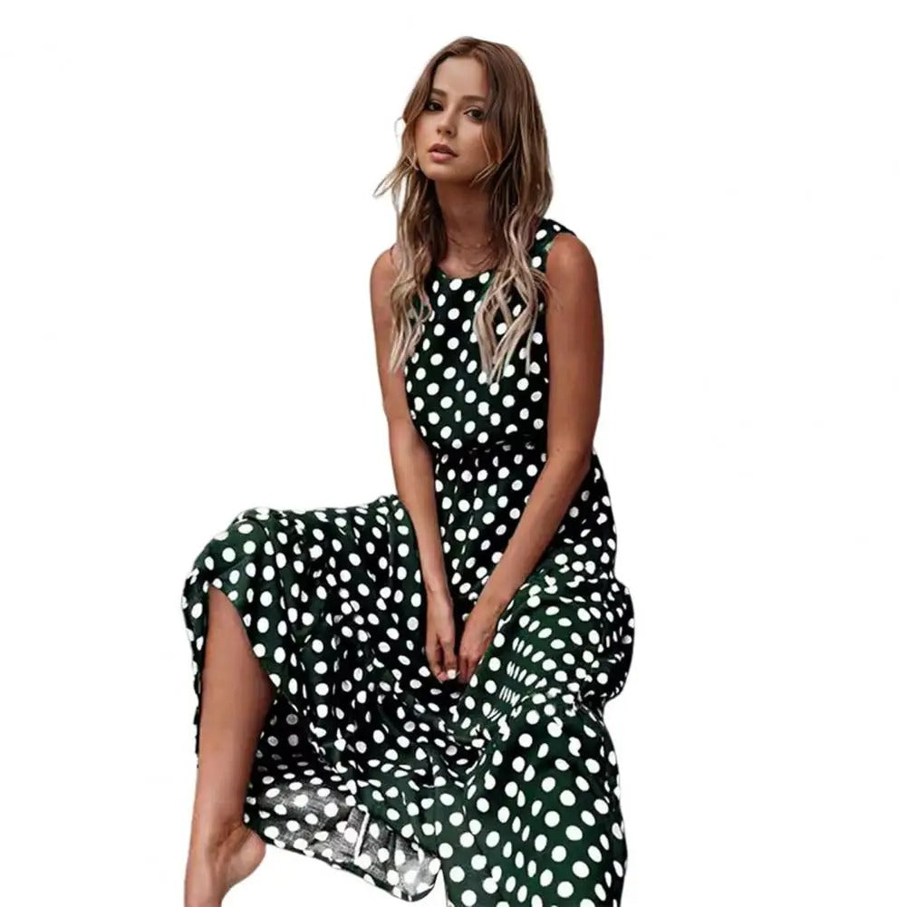 Solea - Boho Midi Kjole med Prikket Mønster