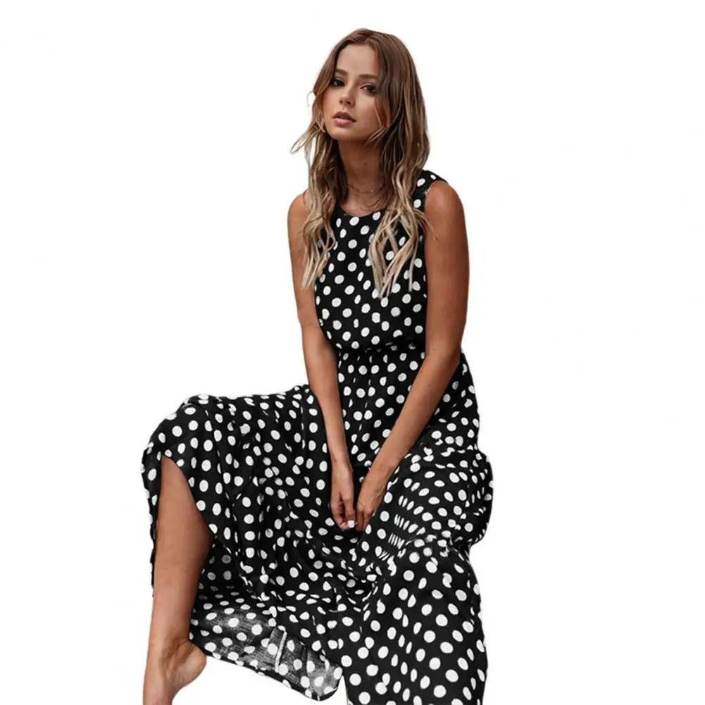 Solea - Boho Midi Kjole med Prikket Mønster