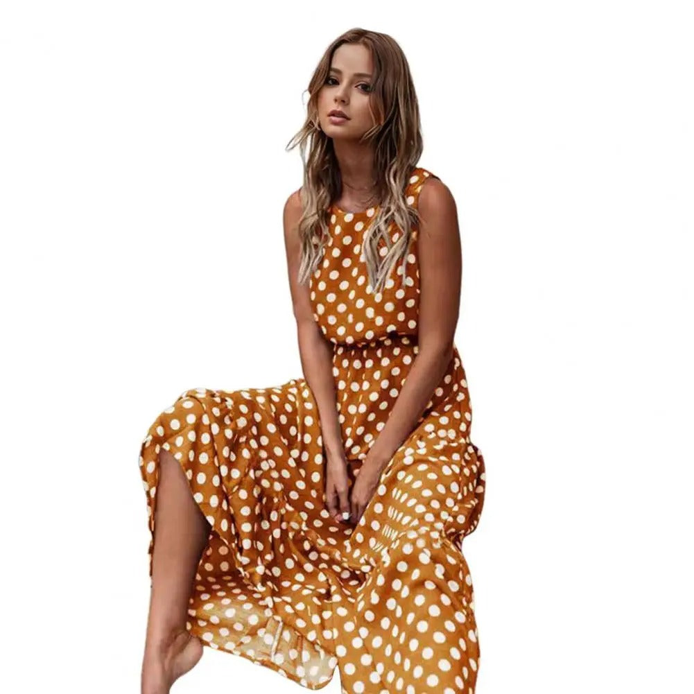 Solea - Boho Midi Kjole med Prikket Mønster