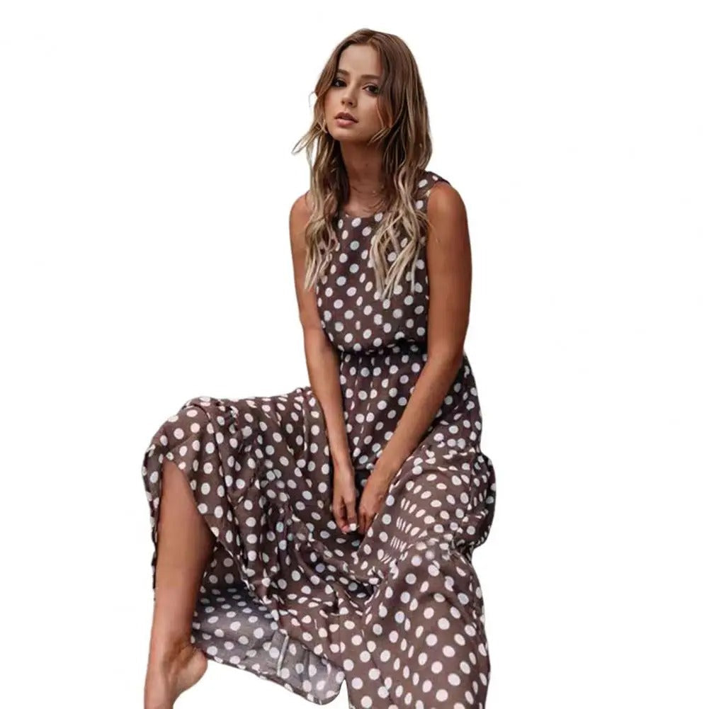 Solea - Boho Midi Kjole med Prikket Mønster