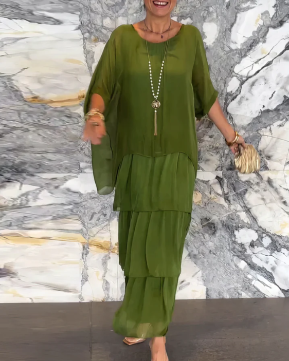 Mira - Elegant Maxi Kjole med Rund Hals