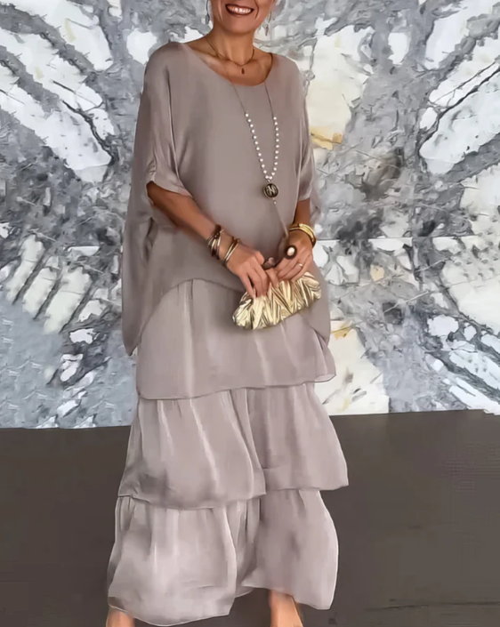 Mira - Elegant Maxi Kjole med Rund Hals