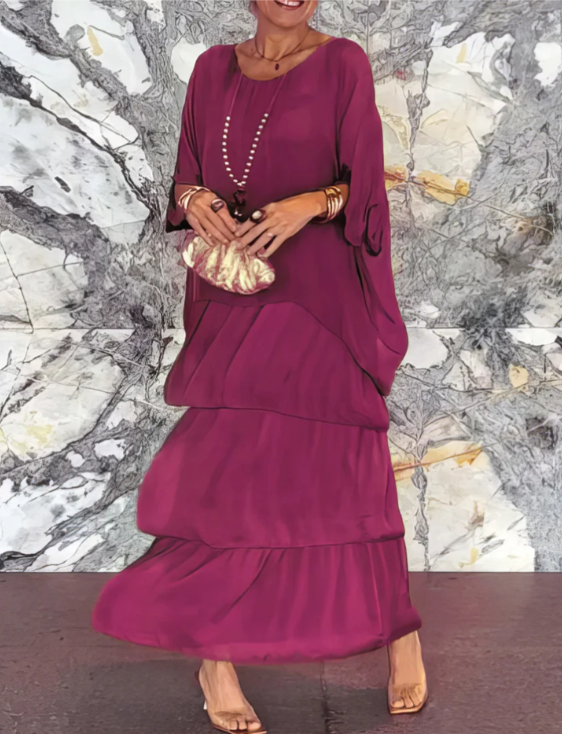 Mira - Elegant Maxi Kjole med Rund Hals