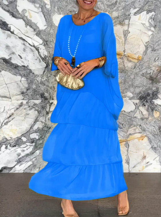 Mira - Elegant Maxi Kjole med Rund Hals