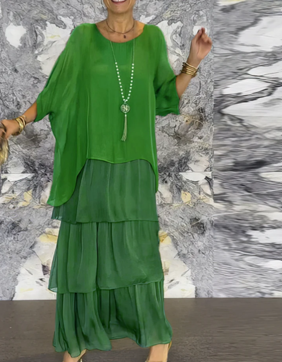 Mira - Elegant Maxi Kjole med Rund Hals