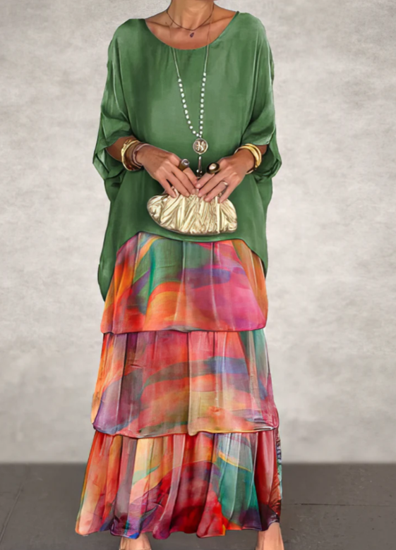 Mira - Elegant Maxi Kjole med Rund Hals