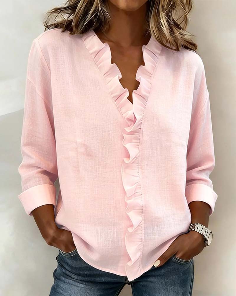 Sophie | Elegant Blus med V-ringning och Volanger