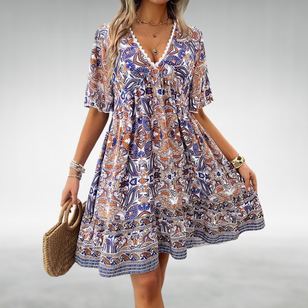 Soleil | Dam Sommar Boho Paisleymönstrad Miniklänning