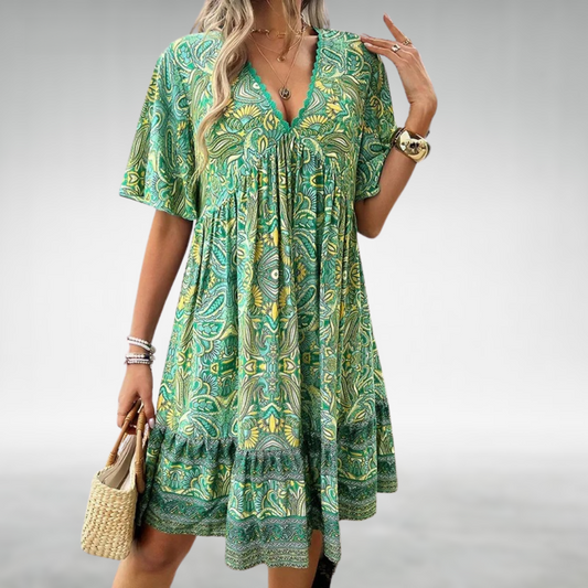 Soleil | Kvinno Sommar Boho Paisley Mini Klänning