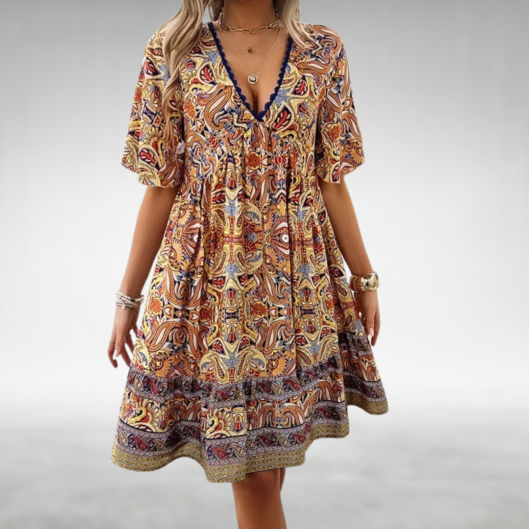 Soleil | Dam Sommar Boho Paisleymönstrad Miniklänning