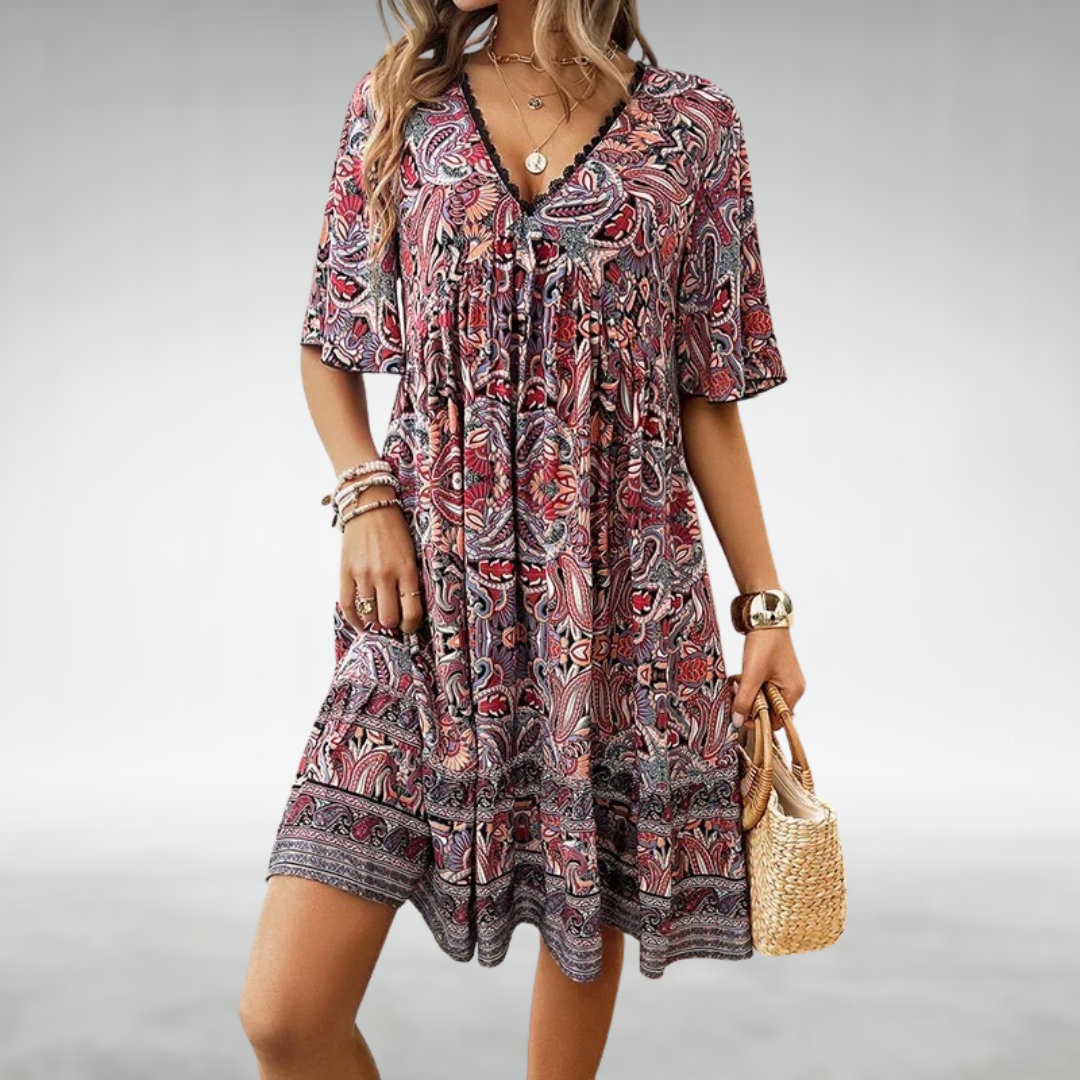 Soleil | Dam Sommar Boho Paisleymönstrad Miniklänning