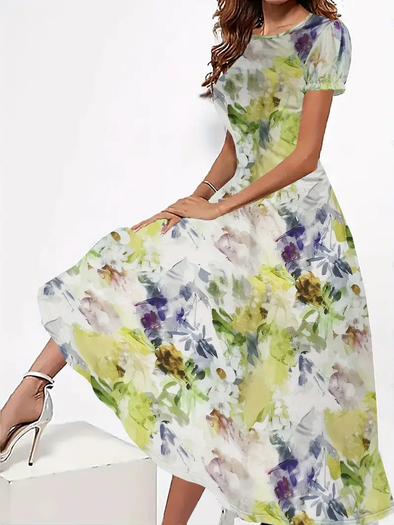 Florina - Kjole med Rund Udsnit og Blomsterprint