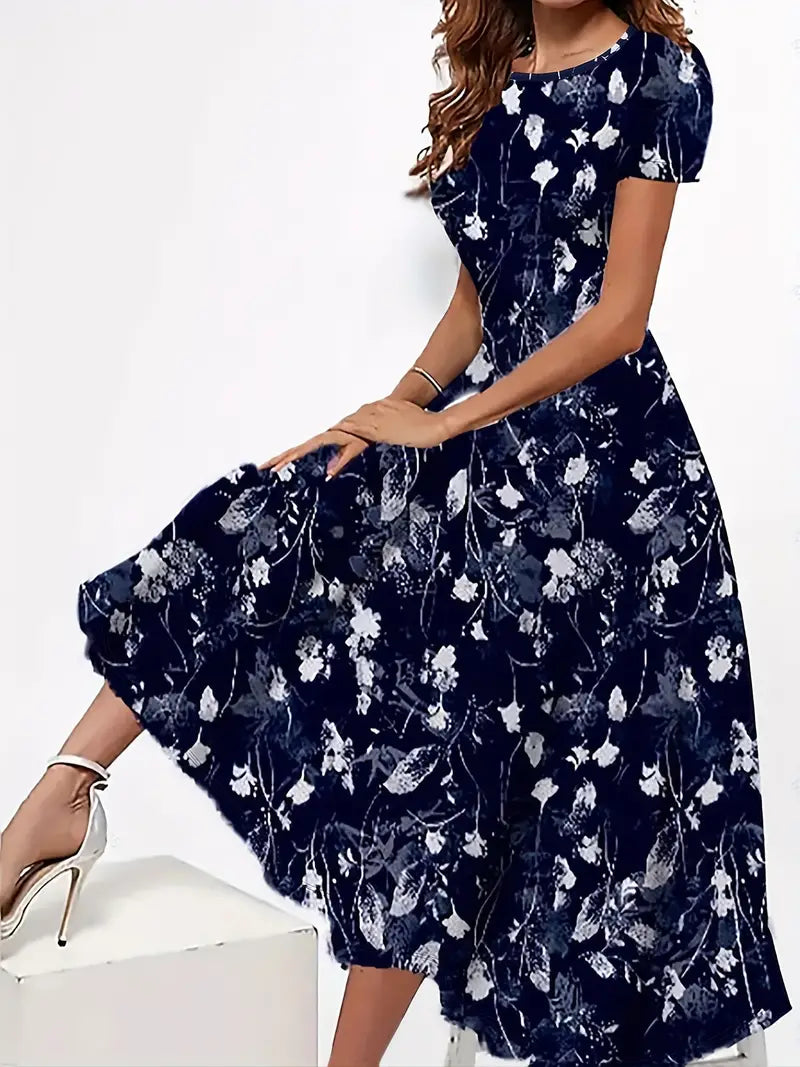 Florina - Kjole med Rund Udsnit og Blomsterprint