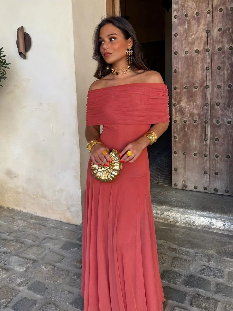 Eleganta Maxiklänning för Kvinnor | Off-Shoulder med Fjäderlätt Känsla