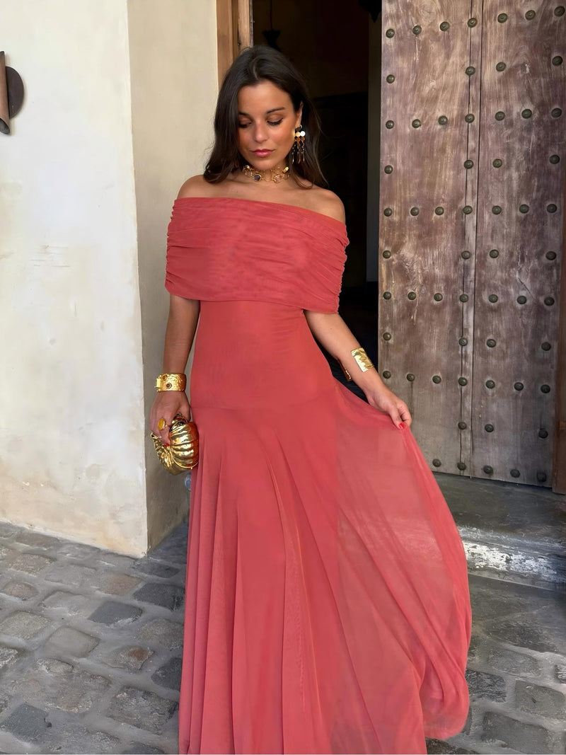 Eleganta Maxiklänning för Kvinnor | Off-Shoulder med Fjäderlätt Känsla