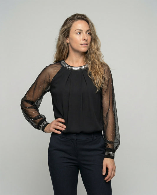 Glamouröst Mesh Top med Eleganta Detaljer