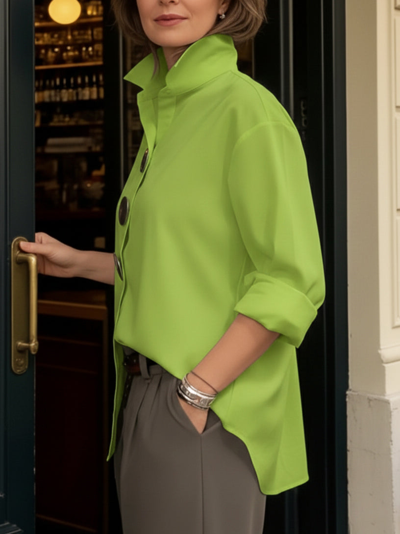 Celestia | Elegant Blus med Ståkrage och Strukturerad Design