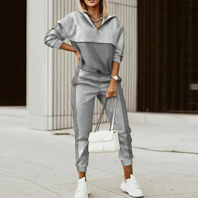Karla | Trendigt set för damer med rutig design och långa ärmar