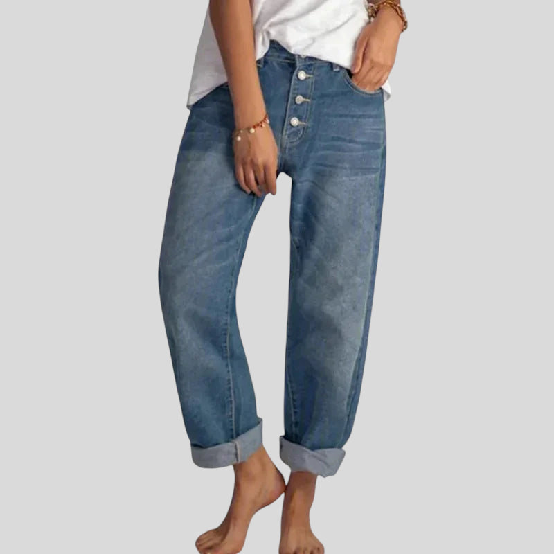 Moderne Højtaljede Jeans med Løs Pasform – Stil og Komfort