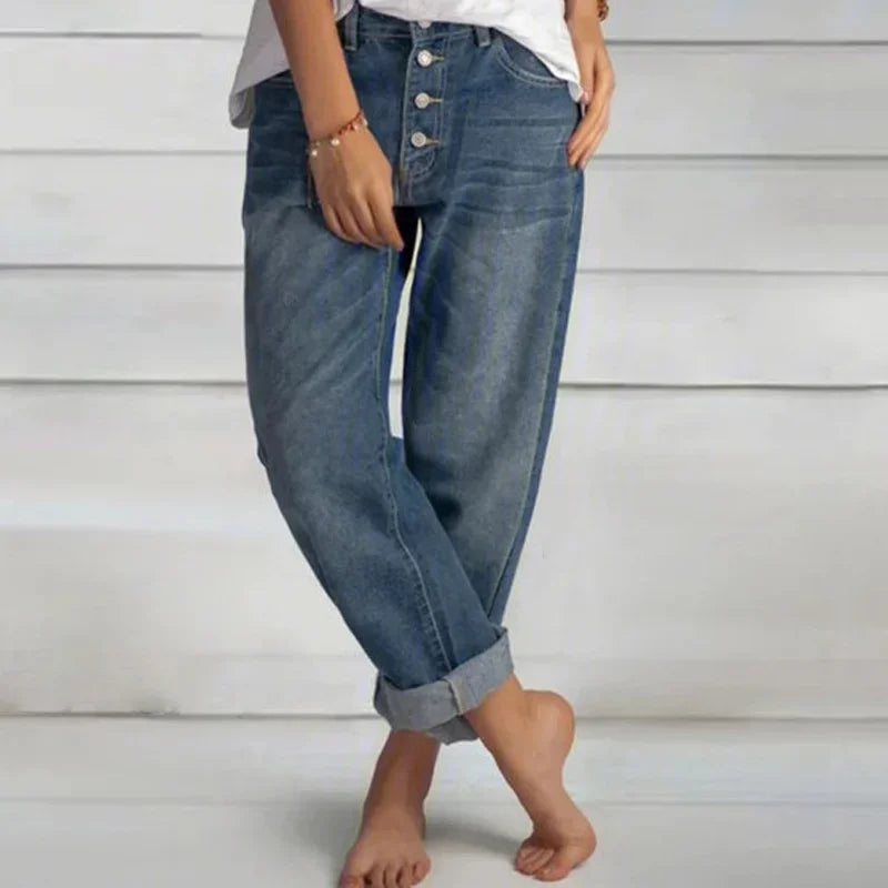 Sofia | Stilsäker Våren Jeans med Knappdetalj och Lätt Passform