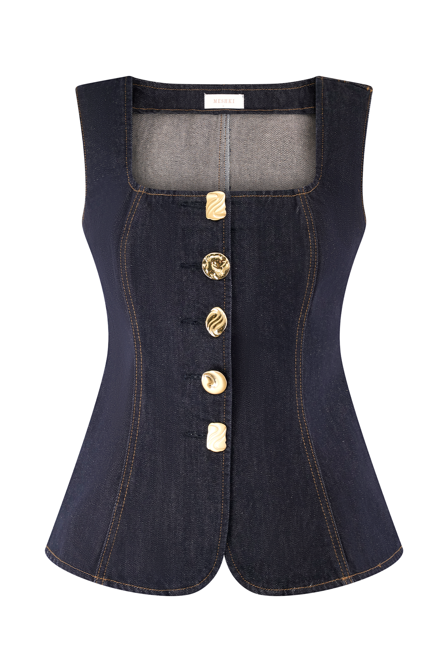 Elegant denim sæt med korsettop og lige ben bukser