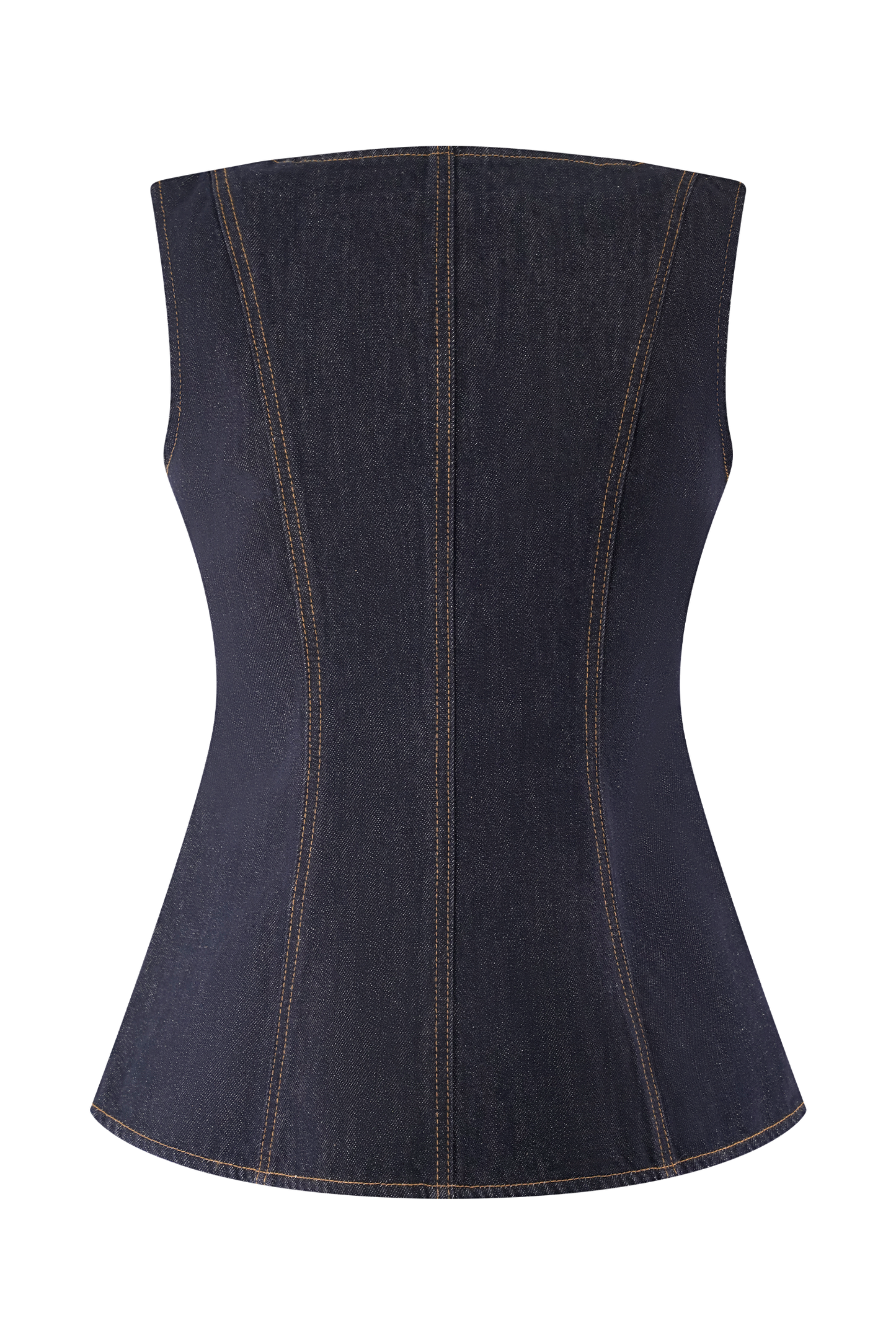 Elegant denim sæt med korsettop og lige ben bukser