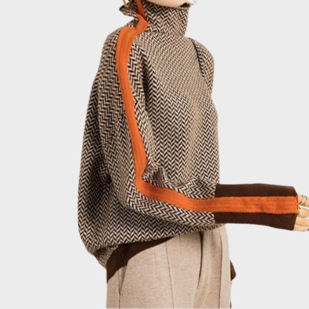 Livia | Damen Exklusiv Herringbone Rullkragetröja