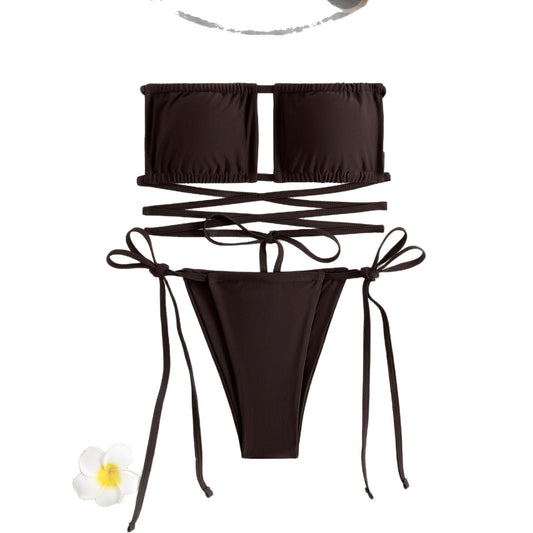 Kvinnors Bandeau-Bikini med Trendigt Vevdesign