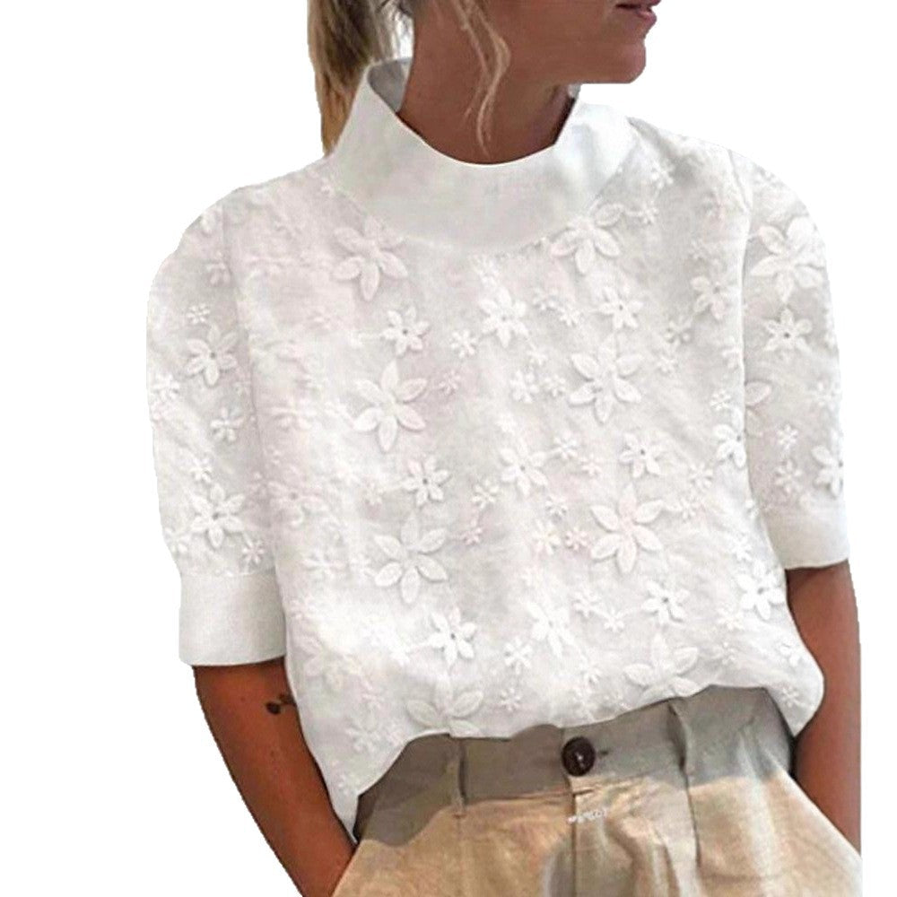 Blomsterprydet Kvindebluse med Kort Snit fra ChicAura