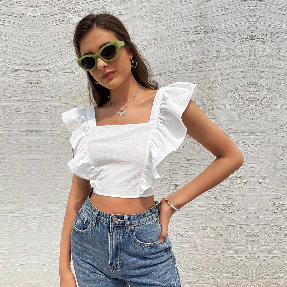 Feminint Cropped Top med Flotte Rynkedetaljer