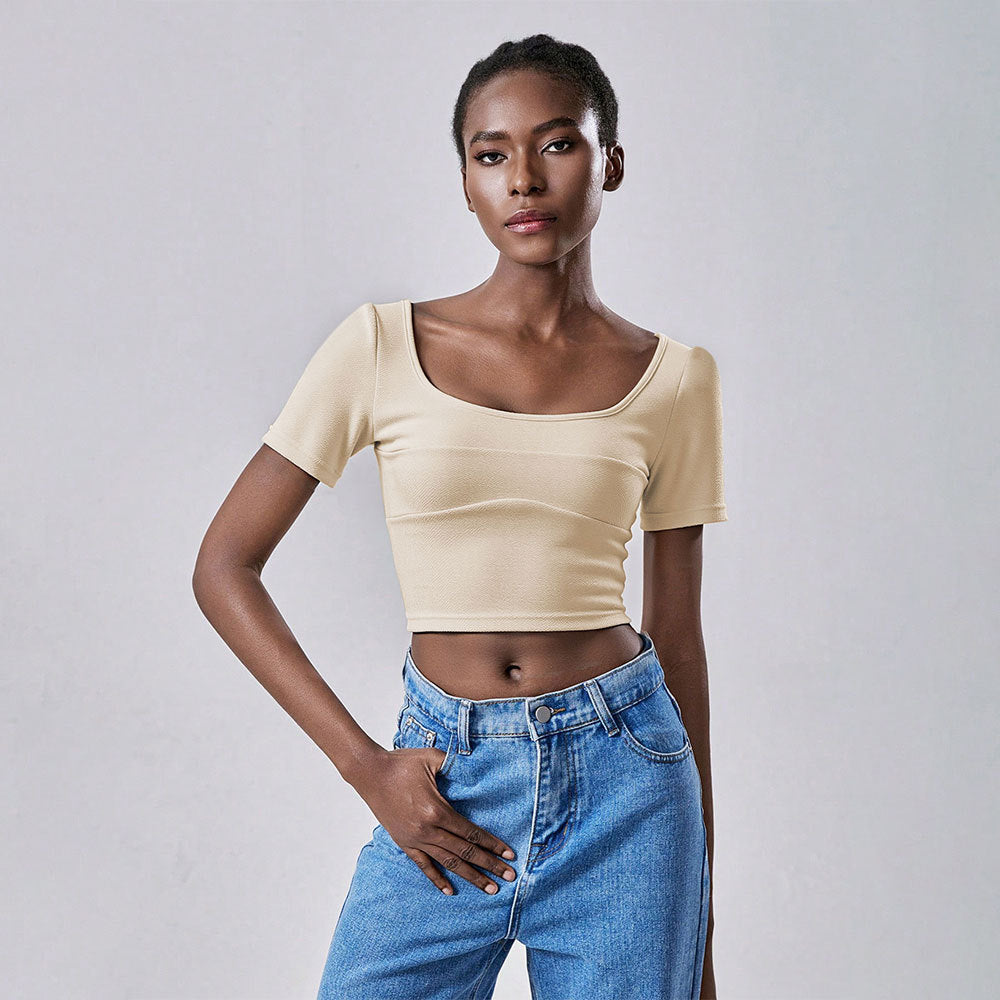 Chic cropped T-Shirt med stilfuld firkantet udskæring