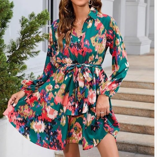 Blomsterprint Kjole med Bindebælte fra StyleVibe